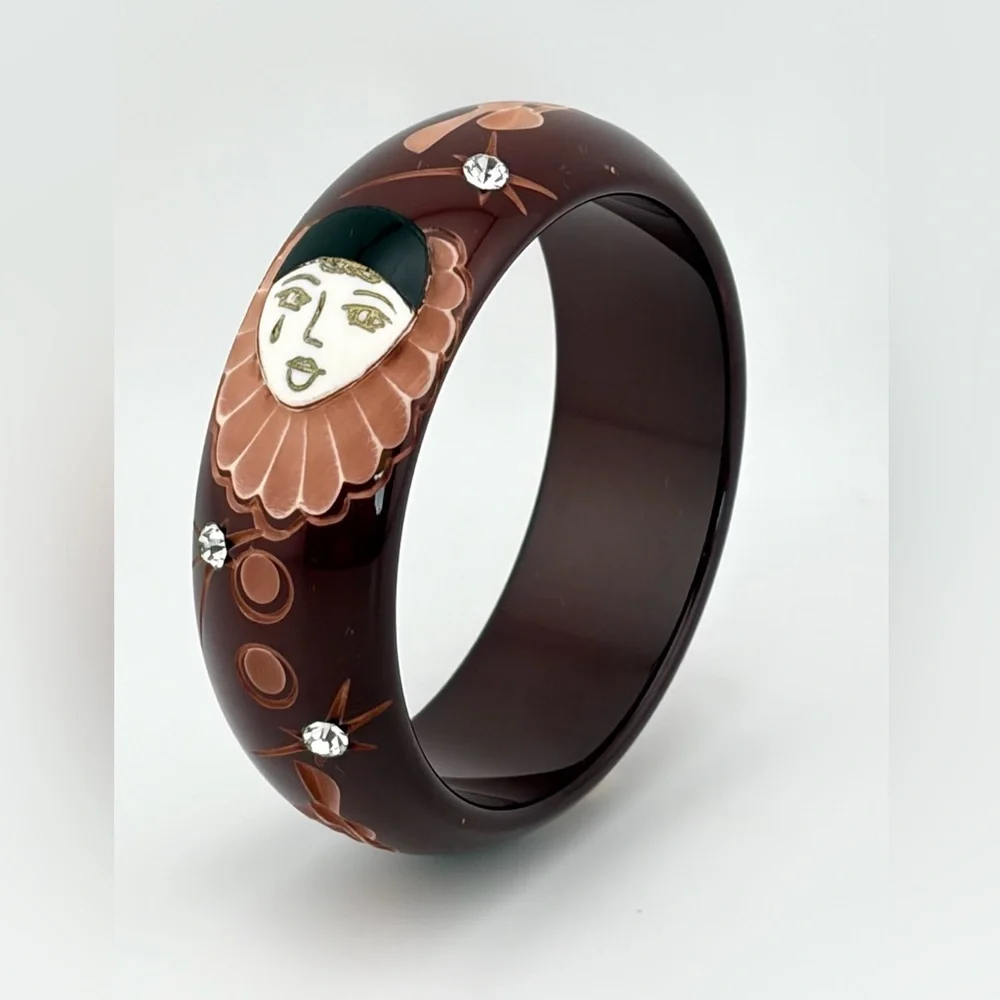 Vintage Bakelite Eggplant Galalith Bangle 
Pierrot Design Art Deco French - Picture 3 of 8